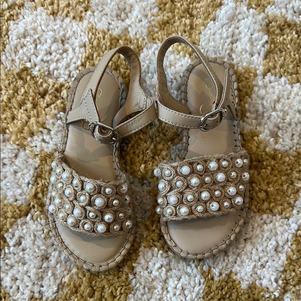 Sam Edelman Tan Pearl Embellished Sandals